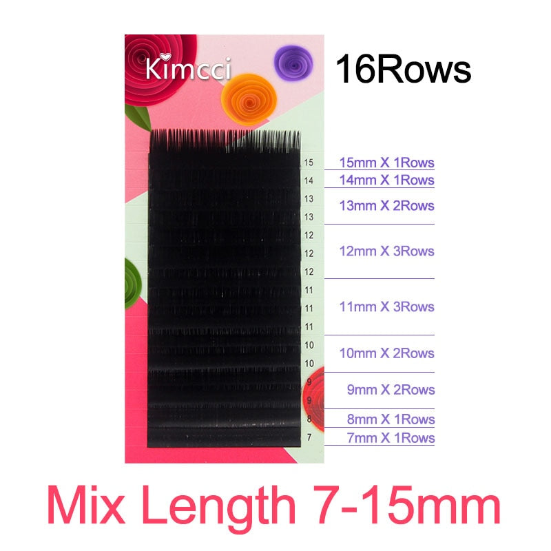 Kimcci 16 Rows Mix Length Faux Eyelash Extension 7-15mm in One Tray Eye Beauty Natural Soft Mink Lashes False Cilias B/C/D Curl